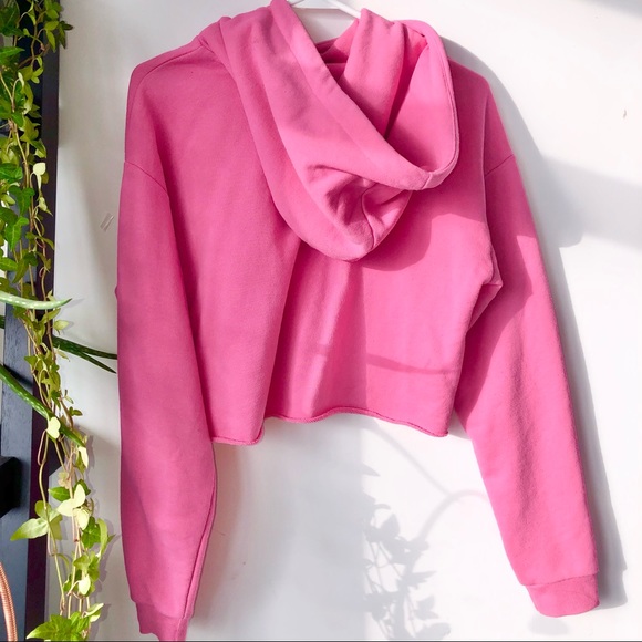 5/$20 Cropped bright pink “Woman” hoodie, size Small - Picture 3 of 6